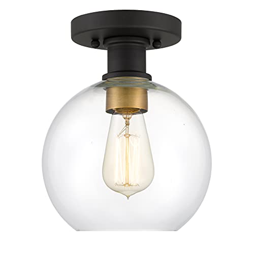 Tawson Dan Modern Farmhouse 1-Light Flush Mount Ceiling Light Clear Glass Globe Black Gold Finish for Hallway, Entryway, Passway, Bedroom, Garage, Kitchen, Balcony, Bulbs Not Included