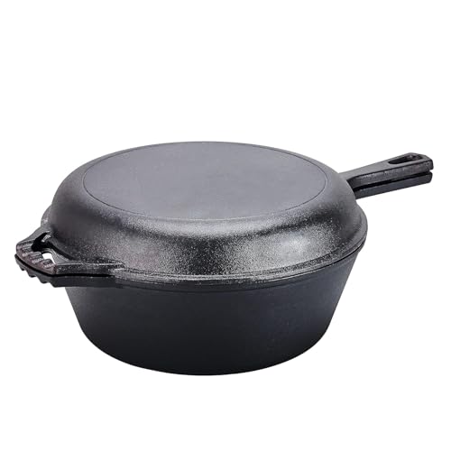 Pre-Seasoned 2-In-1 Cast Iron Multi-Cooker – Heavy Duty Skillet and Lid Set, Versatile Non-Stick Kitchen Cookware, Use As Dutch Oven Or Frying Pan, 5 Quart, Pre-Seasoned