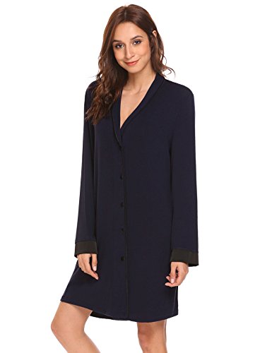 ADOME Still Nachthemd Damen Langarm Geburt Stillnachthemd Mutterschaft Schwangerschaft umstandsnachthemd Nachtwäsche Lang Umstandsmode mit Durchgehender Knopfleiste geburtshemd für Schwangere Blau