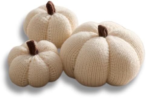 Cozy Mini Knit Set of 3 Ivory Pumpkins (Snowdrop Multi-Size Set)