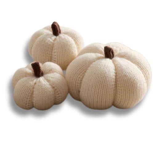 Your Heart's Content Cozy Mini Knit Set of 3 Ivory Pumpkins, Table top...