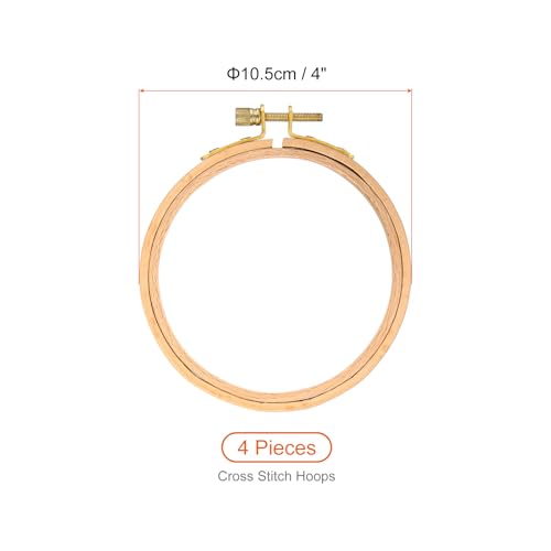 Image of PATIKIL 4 Pieces 4 Inch Embroidery Hoops Round Adjustable Beach Wood Circle Cross Stitch Hoop Ring Bulk for Embroidery Art Craft Handy Sewing Decoration