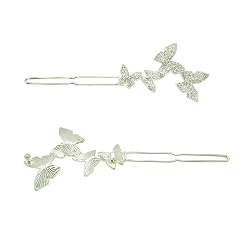 Huai Chao Hair Barrettes 2Pcs Sparkly Hair Clips Rhinestones Butterfly Shaped Hairpin With Buckle Hair Accessories #TOP2