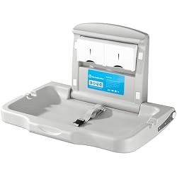 Modundry Wall Mounted HDPE Fold-Down Baby Changing Station | Horizontal Diaper Changing Table for Commercial Bathrooms, Restaurants&Hotels, Safety Strap, 2 Liner Dispensers, White
