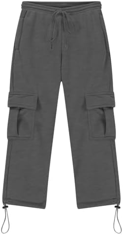 Boys' Open Bottom Fleece-Lined Sweatpants with Pockets High Elastic Waist Baggy Wide Straight Leg Pants 5-15 Years