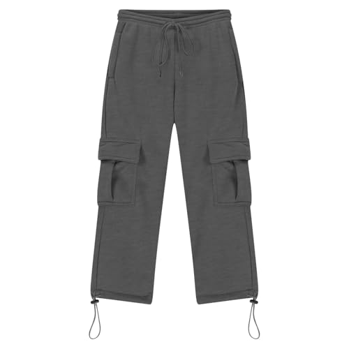 Boys' Open Bottom Fleece-Lined Sweatpants with Pockets High Elastic Waist Baggy Wide Straight Leg Pants 5-15 Years
