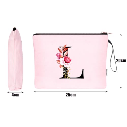 Image of Vavabox A-Z Personalized Makeup Bag, Birthday Gifts for Women Mom, Gifts for Best Friend, Bride Bridesmaid Cosmetic bag (L, 06-Pink)