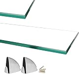 Euro Tische Mensola da parete in vetro temperato di sicurezza da 6 mm, adatta perfettamente come ripiano per il bagno/ripiano in vetro per il bagno, diverse dimensioni (chiaro, 60 x 17,8 cm)