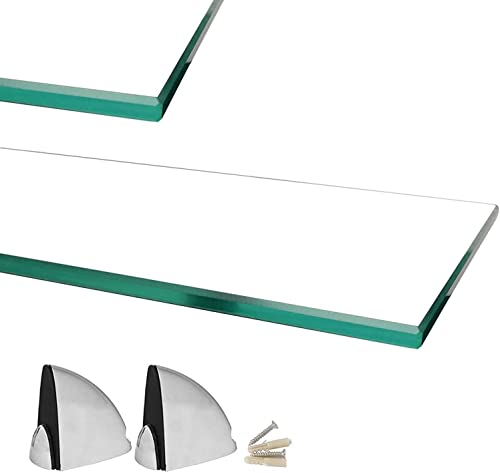 Euro Tische Mensola da parete in vetro temperato di sicurezza da 6 mm, adatta perfettamente come ripiano per il bagno/ripiano in vetro per il bagno, diverse dimensioni (chiaro, 60 x 17,8 cm)
