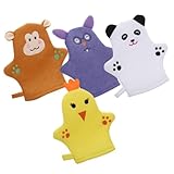 DINHEAROM 4個 可愛い動物デザイン 用バス手袋 泡立ち良好で優しくマッサージ 背中洗浄になコンパクト 肌にやさしい 素材使用