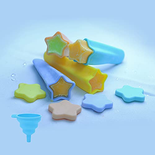 SVP 4 Pack Squeezable Star Silicone Popsicle Molds with Lids, Popsicle Maker Molds For Kids Homemade DIY Ice Pop Molds BPA Free
