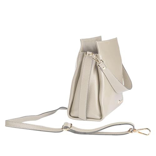 Image of Baroncelli Italian Leather Tote Bag for Women - Pebbled Genuine Leather Medium Handbag with Zipper - Made in Italy