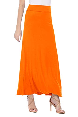 FashionJOA Women's Stretchy Flowy Maxi Skirt with Elastic Waistband for Comfort and Style