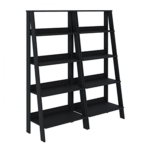 Conjunto de 2 Estantes para Livros Escada Biblioteca 140x61cm 4 Prateleiras Tok Yescasa Preto Fosco