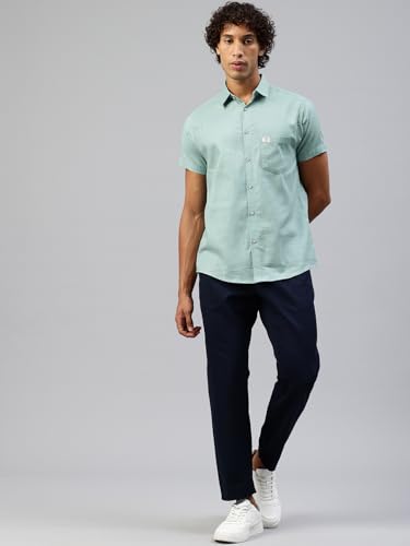 Image of Majestic Man Men Slim Fit Pure Cotton Solid Half Sleeve Casual Shirt