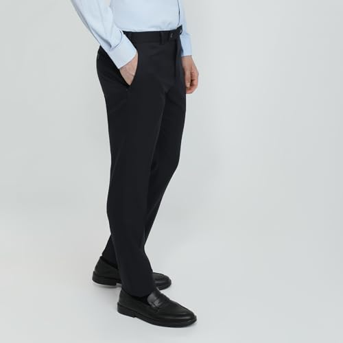 Image of Raymond Men Slim Fit Solid Pattern Poly Viscose Elastane Blend Flat Front Formal Trouser