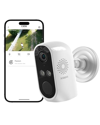 Anlapus 2K 3MP Telecamera di Sorveglianza WiFi 6 per Esterni/Interni, Rilevamento Persone/Veicoli, Visione Notturna a Colori, Allarme Acustico e Luminoso, Registrazione 24/7, Installazione Facile