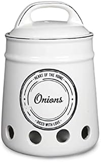 Onion Storage - Veggie Pot - Ceramic Onion Storage Container - Multi-Purpose, Reusable, Easy to Clean | Onion Jar with Lid | Preserve Onion, Garlic, Potato Longer | Gift for Home, Mum, Dad