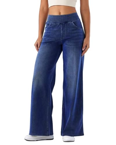 HENGAO Women's Baggy Wide Leg Jeans, High Waisted Casual Straight Leg Style Trendy Boyfriend Denim Pants with Pockets