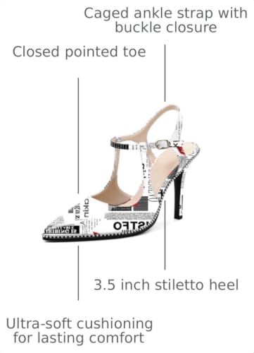 Image of SAMMITOP Womens High Heels Ankle Strap Pointed Toe Stilettos Patent Leather Beaded Pumps Dress Shoes 3.5 Inch