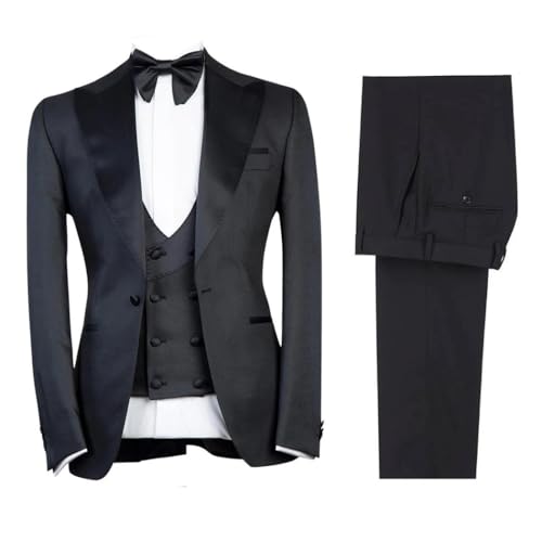 Mens Wool Tweed Suit 3 Piece One Button Peak Lapel Tuxedo Formal Party Set2