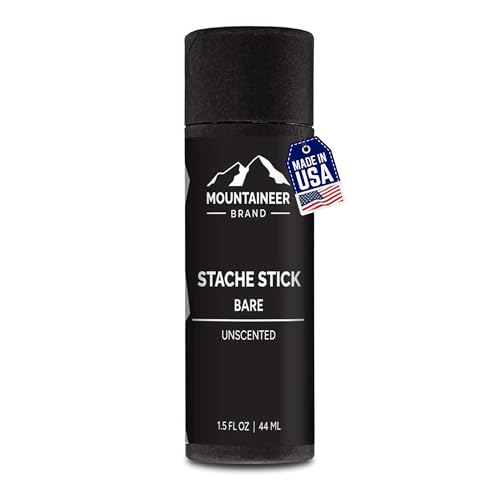 Mountaineer Brand Stache Stick | Mustache Wax for Men | 100% Natural Beeswax and Plant Based Oils | Grooming Beard Moustache Wax | Strong Hold | Smooth, Condition, Styling Balm | Bare Unscented 1.5oz