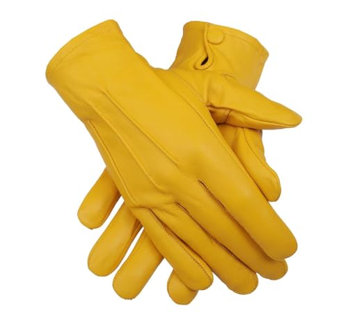 Men's Dress Leather Gloves (Yellow, Large)