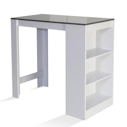 IDMarket - Table de Bar Barth 2 à 4 Personnes Bois Blanc Plateau Gris