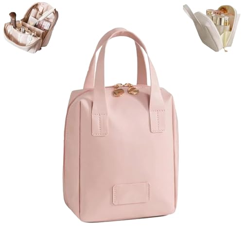 Sacchetto di trucco del cuoio dellunità di elaborazione cosmetico portatile di grande capacità impermeabile di viaggio di rosa GRATU