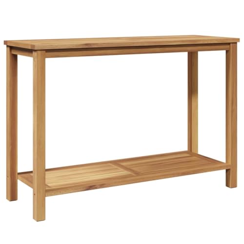 vidaXL Tavolo Consolle Marrone 110 x 40 x 45 cm in Legno Teak Massiccio con Finitura Testurizzata. Ha Una Gamba Posteriore e Un Ripiano di Stoccaggio. Perfetto per Uso Esterno. Richiede Assemblaggio