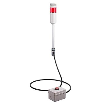 ATEPR-15-R-B, Andon Light, Remote Push Button Control Box, w/15ft Cable, 9.45" Pole w/L Bracket, Red Flashing & Buzzer, 80dB Buzzer, 110VAC, 6ft Power Cord