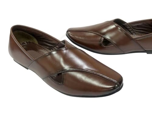 Punjabi Jutti for Mens Indian Shoes Sherwani Shoes Brown Breathable Comfort Loafers4