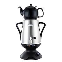 ETHNIQ - Electric Samovar | 4L Stainless Steel Tea Maker | Adjustable Temperature Controller | Boil Dry & Auto Shot-off | 1.2L Porcelain Teapot | Turkish, Persian, Russian Tea Kettle (Black)