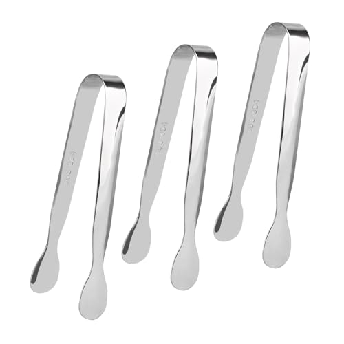 3 Pack Mini Serving Tongs, 4.3 inch Stainless Steel Sugar Tongs, Tiny Ice Tongs for Coffee Bar, Tea Party and Desserts Party