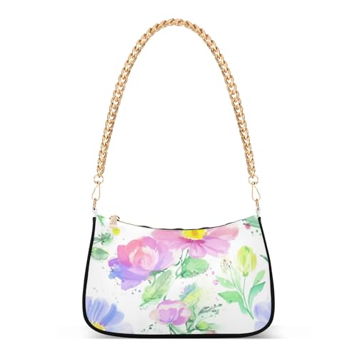 Watercolor Wildflowers Pastel Casual Hobo Purse Women Designer Handbag Formal Prints Shoulder Purses Zipper Closure