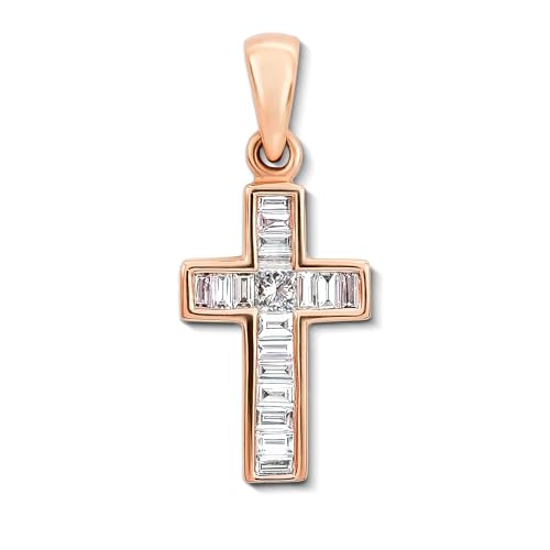 EDELIND Colgante cruz Oro Rosa 18 kilates con Diamante 0.05 ct, altura 13,0 mm, anchura 8,3 mm Colgante Mujer Colgante Hombre Joyas de Oro con Caja de Regalo de Joyería
