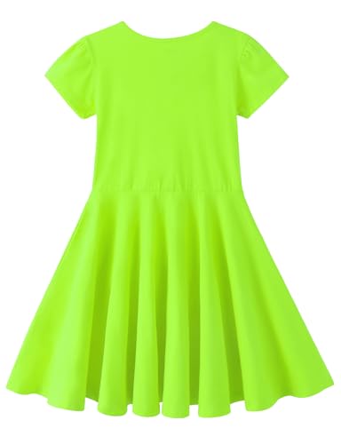 Noomelfish Girls Short Puff Sleeve Dress Summer Casual Knit Swing Twirl Skater Dresses with Pockets (2-12 Years)2