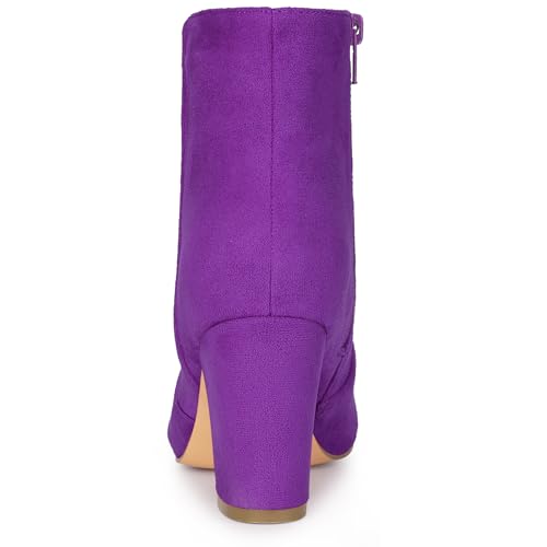 Allegra K Allegra K Women's Heel Boots Round Toe Chunky Heels Purple Ankle Boots 8 M US