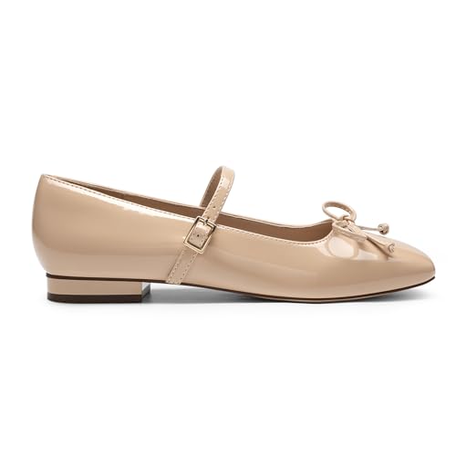 Image of Athlefit Women's Mary Jane Flats Dressy Comfortable Square Toe Ballet Flats Shoes with Buckle Strap