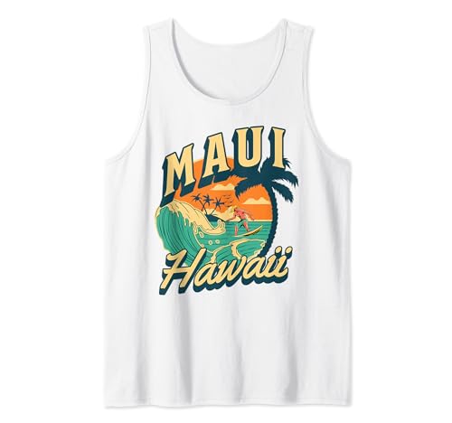Maui Beach Hawaii Surfing Surf Ocean Vintage USA Canotta Unisex Uomo Donna Bambino S Collo a U Senza Maniche Small 100% Cotone Bianca Estate