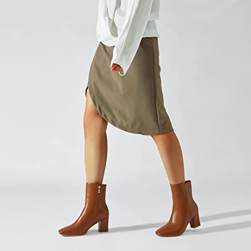 Image of Caradise Womens Chunky Block Heel Booties Zip Up Square Toe Ankle Boots