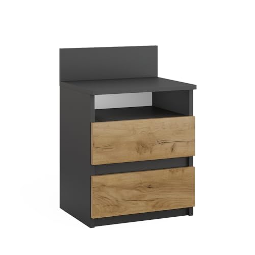 Vicco Nachttisch Monty, Nachtkommode, Anthrazit/Eiche, 39.6 x 59.1 cm