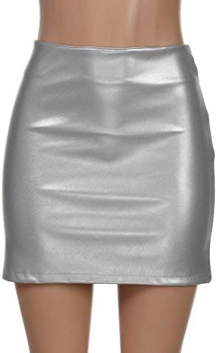 Fathiot - Gonna in Pelle Lucida, da Donna, Alta qualità, umida, in PVC e Pelle  Lucida, Metallizzata Argento M : Amazon.it: Abbigliamento