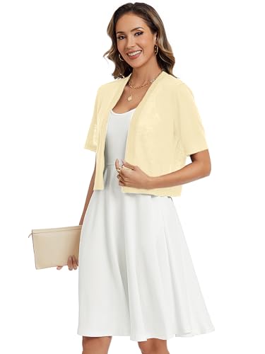 Image of Heymoments Women's Thin Shrugs Short Sleeve Lightweight Cropped Tops Open Front Knitted Cardigan for Dress Summer Bolero