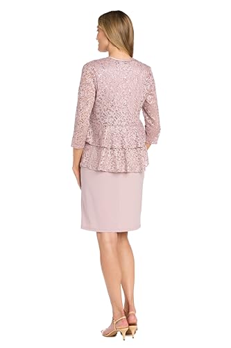 Image of R&M Richards Women's Elegant Sheath Ensemble W /Tiered Glitter Lace Jacket - Formal Evening Wear, Wedding Guest