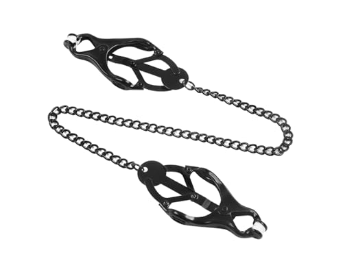 Nipple Clamps with Chain Stainless Steel Adjustable Nipple Clamp Non-Piercing Nipple Rings Decorative Clip Women Men Couple Toys Accessorieser (Black)