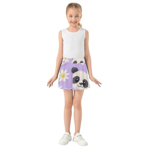 Cute Panda Daisies Light Purple Athletic Shorts Girls Skorts Tennis Skirts for Kids Dance Cheer Skirt 3t3
