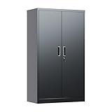 GangMei スチール書庫 鍵付き書庫 鍵付きキャビネット 4段 A4対応 両開き 可動棚付き 幅80*奥行40*高さ140cm 要組立 ブラック