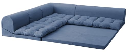 リコメン堂 マット付き くつろぎフロアソファ 日本製 3人掛け 2人掛け ソファ フロアソファー カウチソファ コーナーソファ ソファベッド フロアソファー ローソファ 炬燵 国産 こたつ おしゃれ (ネイビー)