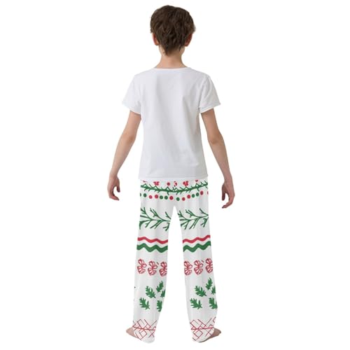 Boys' Pants Leaves Stripe Christmas Green Red Long Bottoms Jogger Pants Elastic Waist Trousers with Pockets S-XL3